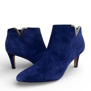 Vince Camuto Blue Suede Boots Booties Sz 9 Iylena Pointed Toe Ankle Zipper Chic